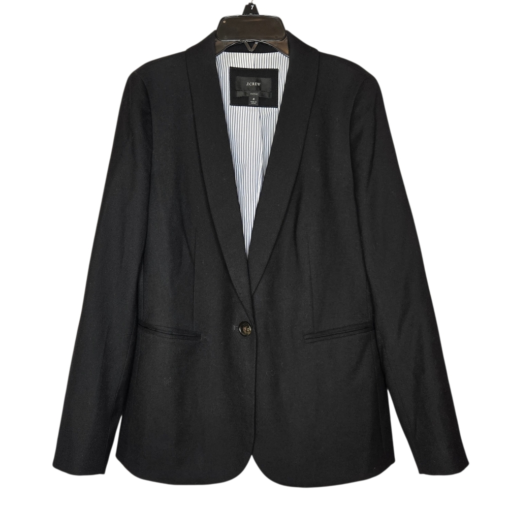 J.Crew Parke Stretch Wool Blazer Black Size 4 Single‎ Button Excellent Condition